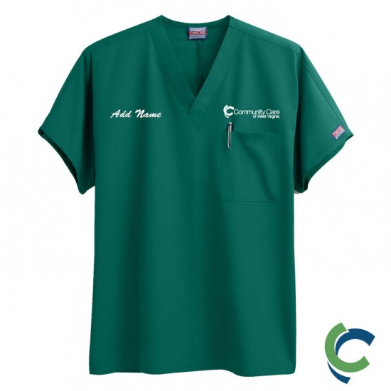 "OPTIONS FOR NURSES (MA, LPN, RN)" EMBROIDERED UNISEX V-NECK SCRUB TOP (HUNTER)