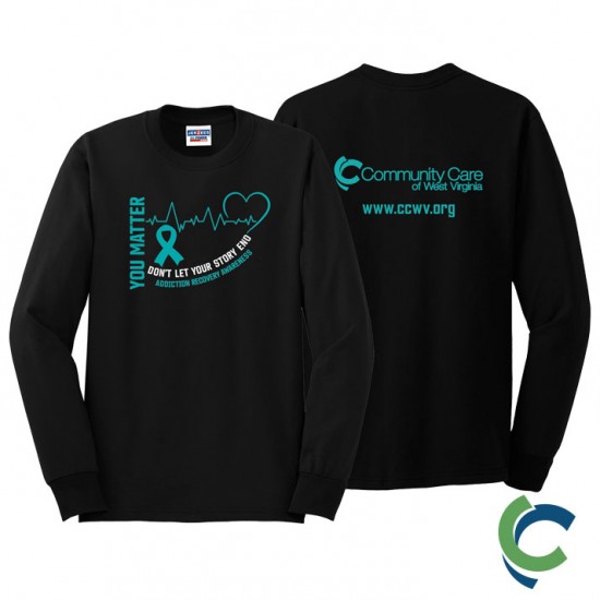 "ADDICTION AWARENESS - CCWV" PRINTED BLACK LONG SLEEVE TSHIRT