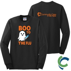 "BOO TO THE FLU - CCWV" PRINTED BLACK LONG SLEEVE TSHIRT