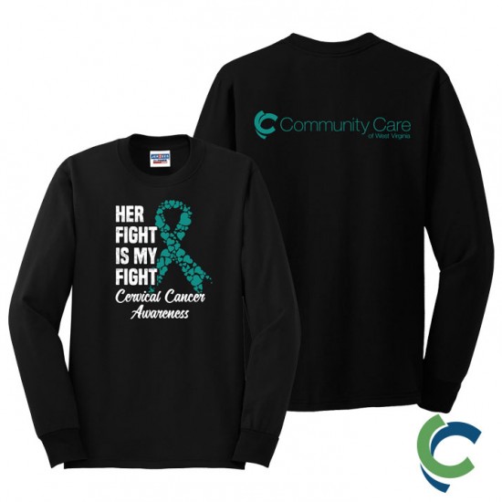"CERVICAL CANCER AWARENESS - CCWV" PRINTED BLACK LONG SLEEVE TSHIRT