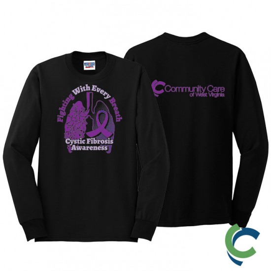 "CYSTIC FIBROSIS AWARENESS - CCWV" PRINTED BLACK LONG SLEEVE TSHIRT
