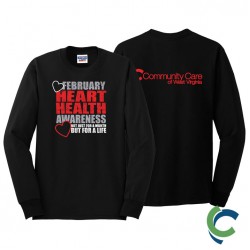 "HEART HEALTH AWARENESS - CCWV" PRINTED BLACK LONG SLEEVE TSHIRT