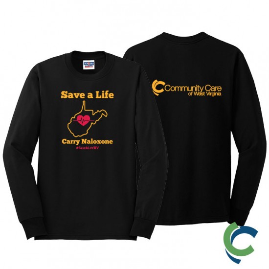"CARRY NALOXONE - CCWV" PRINTED BLACK LONG SLEEVE TSHIRT