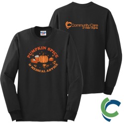 "PUMPKIN SPICE & MEDICAL ADVICE - CCWV" PRINTED BLACK LONG SLEEVE TSHIRT