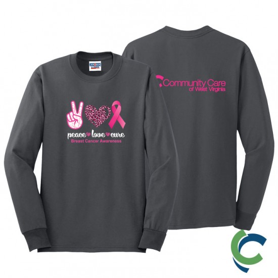 "BREAST CANCER AWARENESS - CCWV" PRINTED CHARCOAL LONG SLEEVE TSHIRT