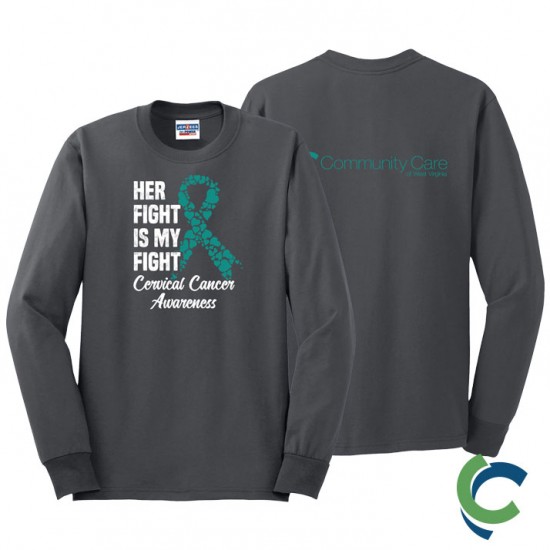 "CERVICAL CANCER AWARENESS - CCWV" PRINTED CHARCOAL LONG SLEEVE TSHIRT