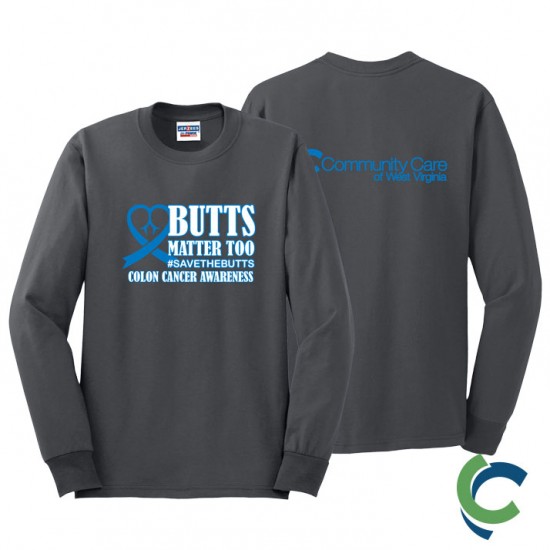 "COLON CANCER AWARENESS - CCWV" PRINTED CHARCOAL LONG SLEEVE TSHIRT