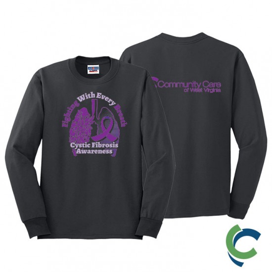 "CYSTIC FIBROSIS AWARENESS - CCWV" PRINTED CHARCOAL LONG SLEEVE TSHIRT