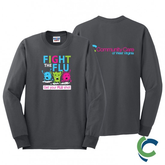 "FLU SHOT - CCWV" PRINTED CHARCOAL LONG SLEEVE TSHIRT