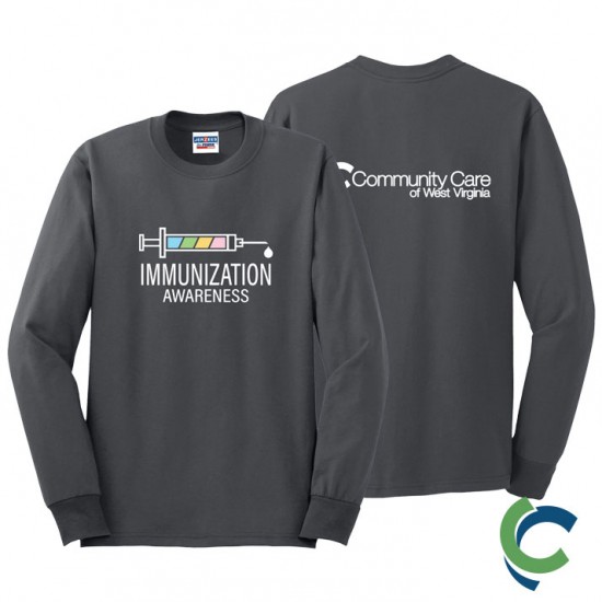 "IMMUNIZATION AWARENESS - CCWV" PRINTED CHARCOAL LONG SLEEVE TSHIRT