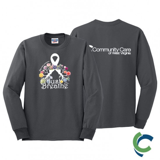 "LUNG CANCER AWARENESS - CCWV" PRINTED CHARCOAL LONG SLEEVE TSHIRT