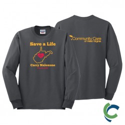 "CARRY NALOXONE - CCWV" PRINTED CHARCOAL LONG SLEEVE TSHIRT