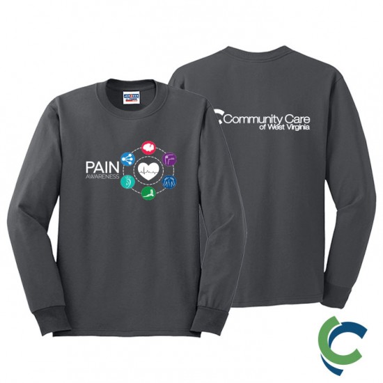 "PAIN AWARENESS - CCWV" PRINTED CHARCOAL LONG SLEEVE TSHIRT