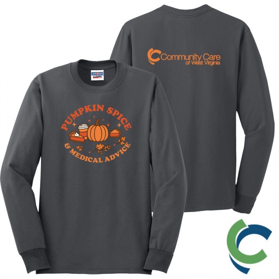 "PUMPKIN SPICE & MEDICAL ADVICE - CCWV" PRINTED CHARCOAL LONG SLEEVE TSHIRT