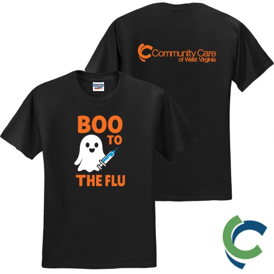 "BOO TO THE FLU - CCWV" PRINTED BLACK TSHIRT