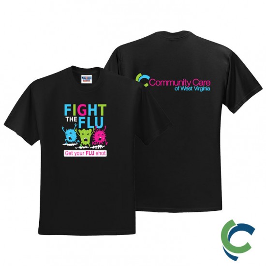 "FLU SHOT - CCWV" PRINTED BLACK TSHIRT