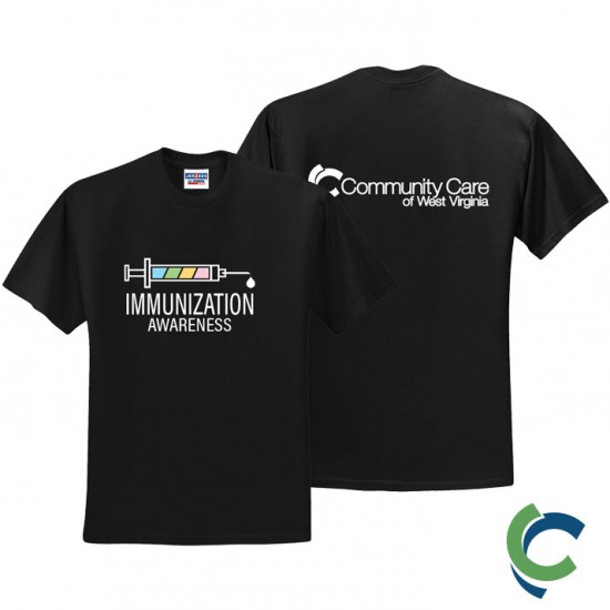 "IMMUNIZATION AWARENESS - CCWV" PRINTED BLACK TSHIRT
