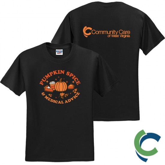 "PUMPKIN SPICE & MEDICAL ADVICE - CCWV" PRINTED BLACK TSHIRT