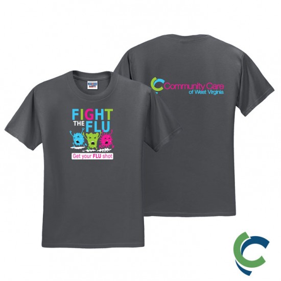"FLU SHOT - CCWV" PRINTED CHARCOAL TSHIRT