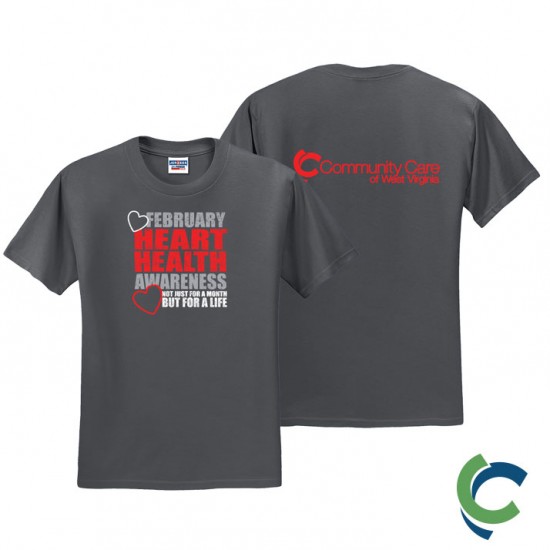 "HEART HEALTH AWARENESS - CCWV" PRINTED CHARCOAL TSHIRT