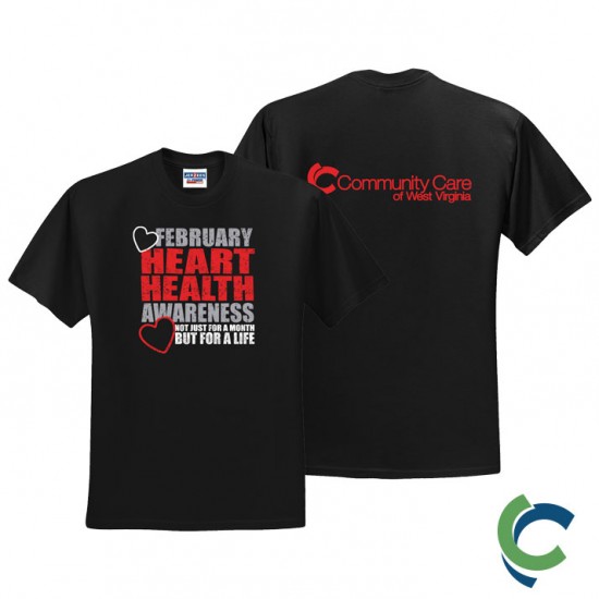 "HEART HEALTH AWARENESS - CCWV" PRINTED BLACK TSHIRT