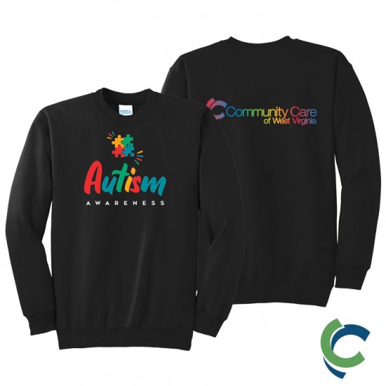 "AUTISM AWARENESS - CCWV" PRINTED BLACK CREW NECK SWEATSHIRT