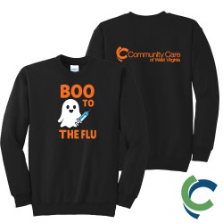"BOO TO THE FLU - CCWV" PRINTED BLACK CREW NECK SWEATSHIRT