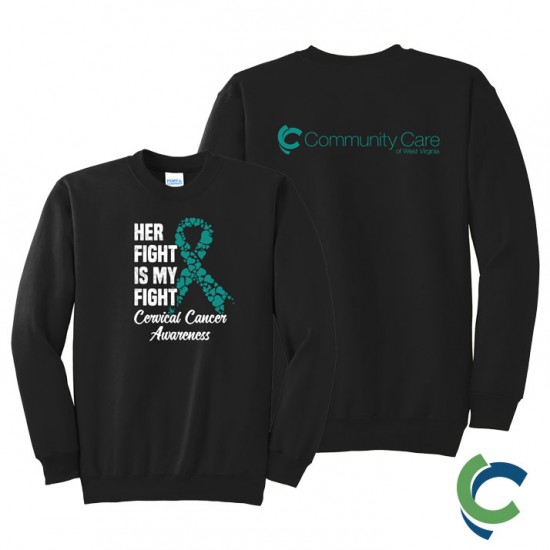 "CERVICAL CANCER AWARENESS - CCWV" PRINTED BLACK CREW NECK SWEATSHIRT