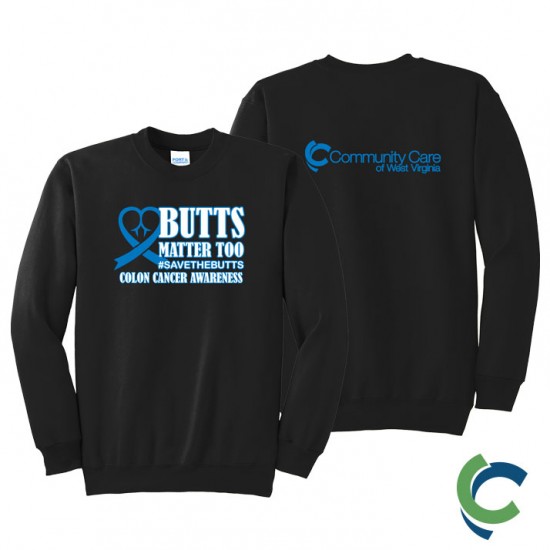 "COLON CANCER AWARENESS - CCWV" PRINTED BLACK CREW NECK SWEATSHIRT