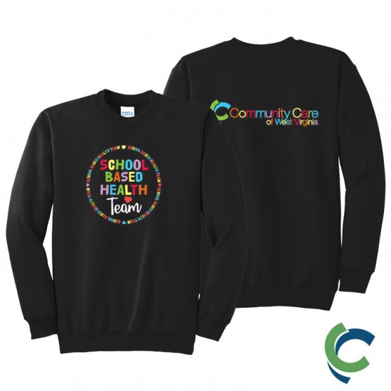 "SCHOOL BASED HEALTH TEAM - CCWV" PRINTED BLACK CREW NECK SWEATSHIRT