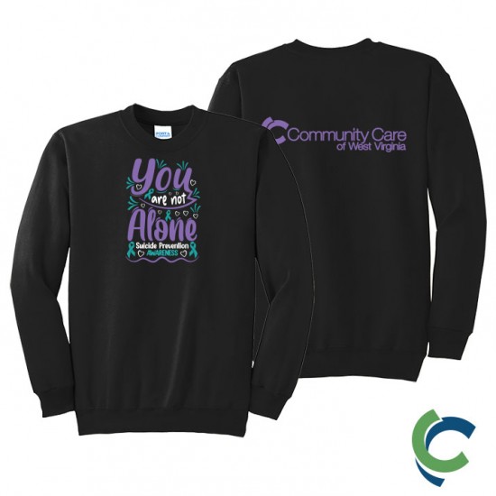 "SUICIDE PREVENTION AWARENESS - CCWV" PRINTED BLACK CREW NECK SWEATSHIRT