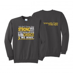 "CHILDHOOD CANCER AWARENESS - CCWV" PRINTED CHARCOAL CREW NECK SWEATSHIRT