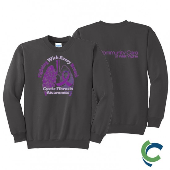 "CYSTIC FIBROSIS AWARENESS - CCWV" PRINTED CHARCOAL CREW NECK SWEATSHIRT