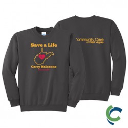 "CARRY NALOXONE - CCWV" PRINTED CHARCOAL CREW NECK SWEATSHIRT