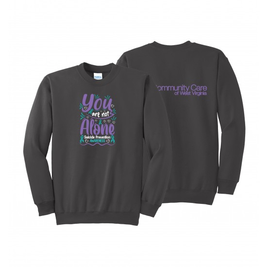 "SUICIDE PREVENTION AWARENESS - CCWV" PRINTED CHARCOAL CREW NECK SWEATSHIRT