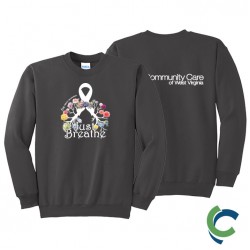 "LUNG CANCER AWARENESS - CCWV" PRINTED CHARCOAL CREW NECK SWEATSHIRT