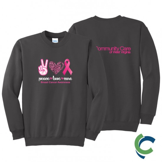 "BREAST CANCER AWARENESS - CCWV" PRINTED CHARCOAL CREW NECK SWEATSHIRT