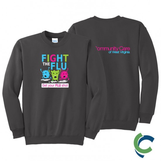 "FLU SHOT - CCWV" PRINTED CHARCOAL CREW NECK SWEATSHIRT