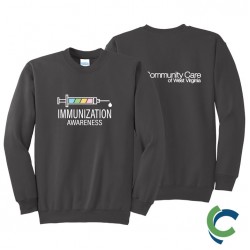 "IMMUNIZATION AWARENESS - CCWV" PRINTED CHARCOAL CREW NECK SWEATSHIRT