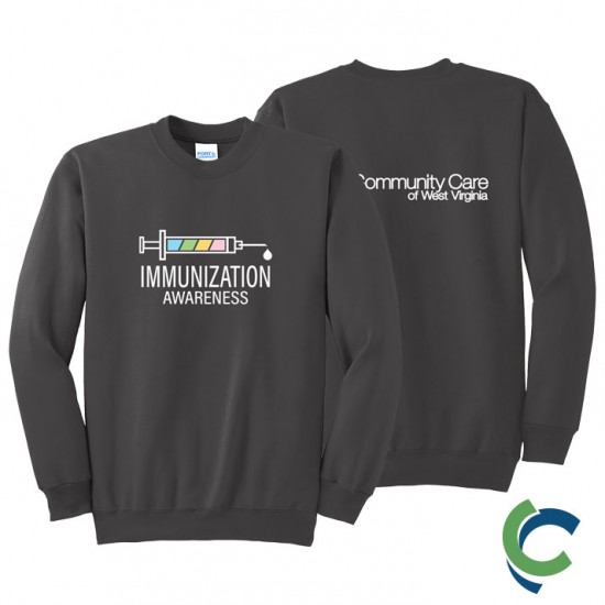 "IMMUNIZATION AWARENESS - CCWV" PRINTED CHARCOAL CREW NECK SWEATSHIRT