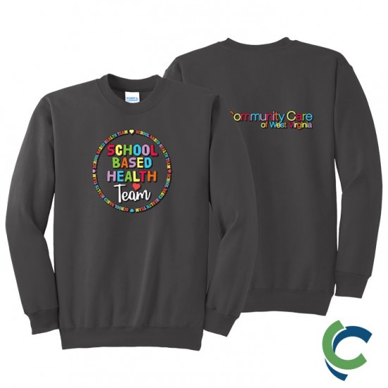 "SCHOOL BASED HEALTH TEAM - CCWV" PRINTED CHARCOAL CREW NECK SWEATSHIRT