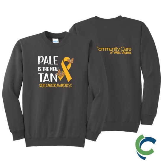 "SKIN CANCER AWARENESS - CCWV" PRINTED CHARCOAL CREW NECK SWEATSHIRT