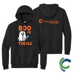 "BOO TO THE FLU - CCWV" PRINTED BLACK HOODED SWEATSHIRT
