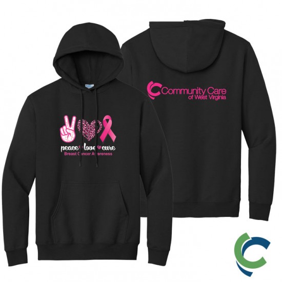 "BREAST CANCER AWARENESS - CCWV" PRINTED BLACK HOODED SWEATSHIRT