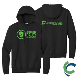 "CEREBRAL PALSY AWARENESS - CCWV" PRINTED BLACK HOODED SWEATSHIRT