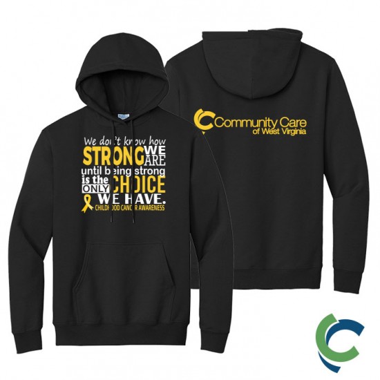 "CHILDHOOD CANCER AWARENESS - CCWV" PRINTED BLACK HOODED SWEATSHIRT