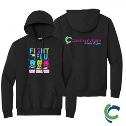 "FLU SHOT - CCWV" PRINTED BLACK HOODED SWEATSHIRT