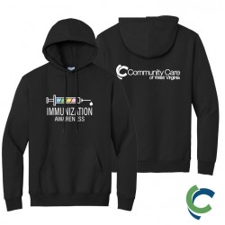 "IMMUNIZATION AWARENESS - CCWV" PRINTED BLACK HOODED SWEATSHIRT