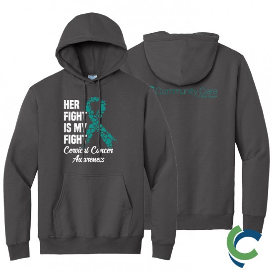 "CERVICAL CANCER AWARENESS - CCWV" PRINTED CHARCOAL HOODED SWEATSHIRT