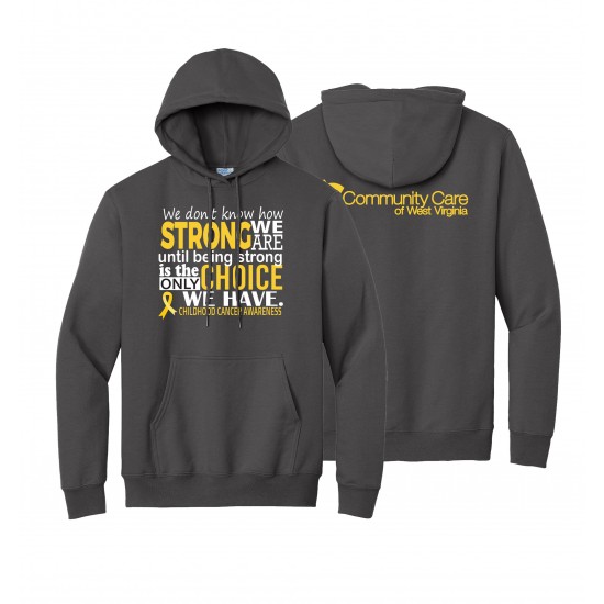 "CHILDHOOD CANCER AWARENESS - CCWV" PRINTED CHARCOAL HOODED SWEATSHIRT